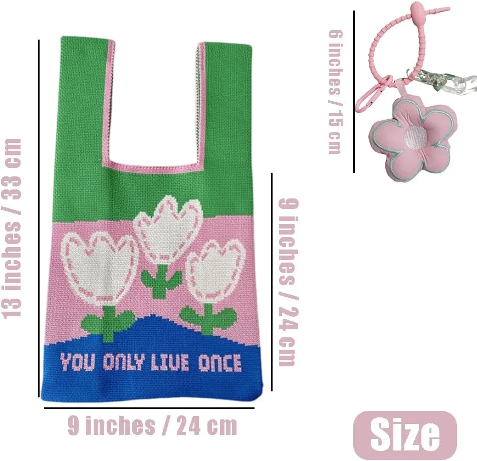Women's Crochet Wrist Bag,Cute Tote Sleeve Knot Pouch,Pendant Keychain Bag Pendant,Lightweight Casual Women Bag