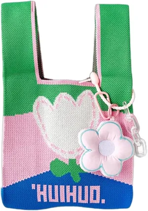 Women's Crochet Wrist Bag,Cute Tote Sleeve Knot Pouch,Pendant Keychain Bag Pendant,Lightweight Casual Women Bag