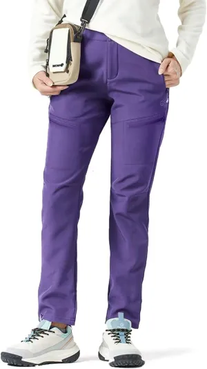 Women's Hiking Cargo Pants Waterproof Fleece Quick-Dry Softshell Slim with with Pockets for Camping Trekking Travel
