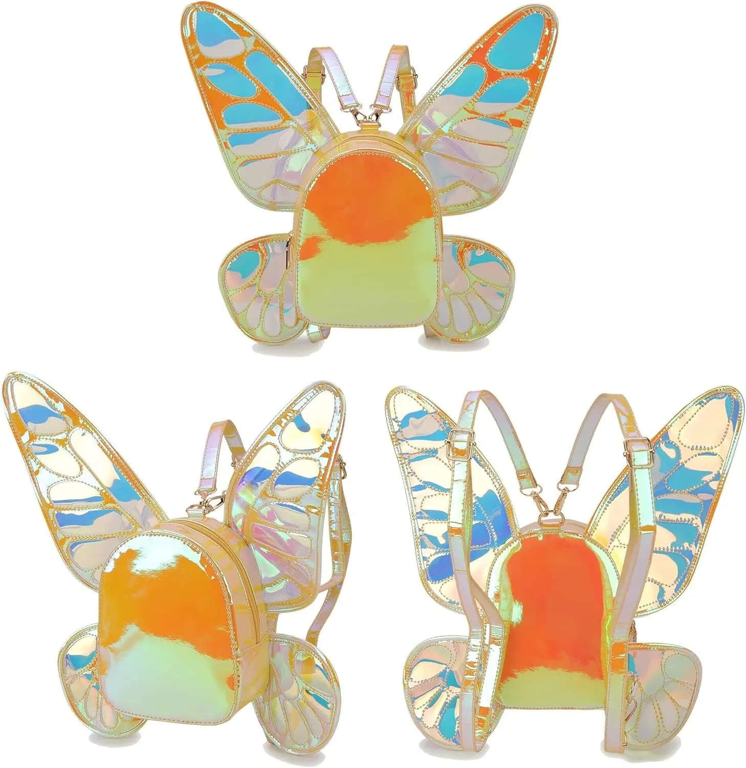 Women's Laser Holographic Backpack Butterfly Angel Wings Casual Daypack Fairy Wings Backpack for Women