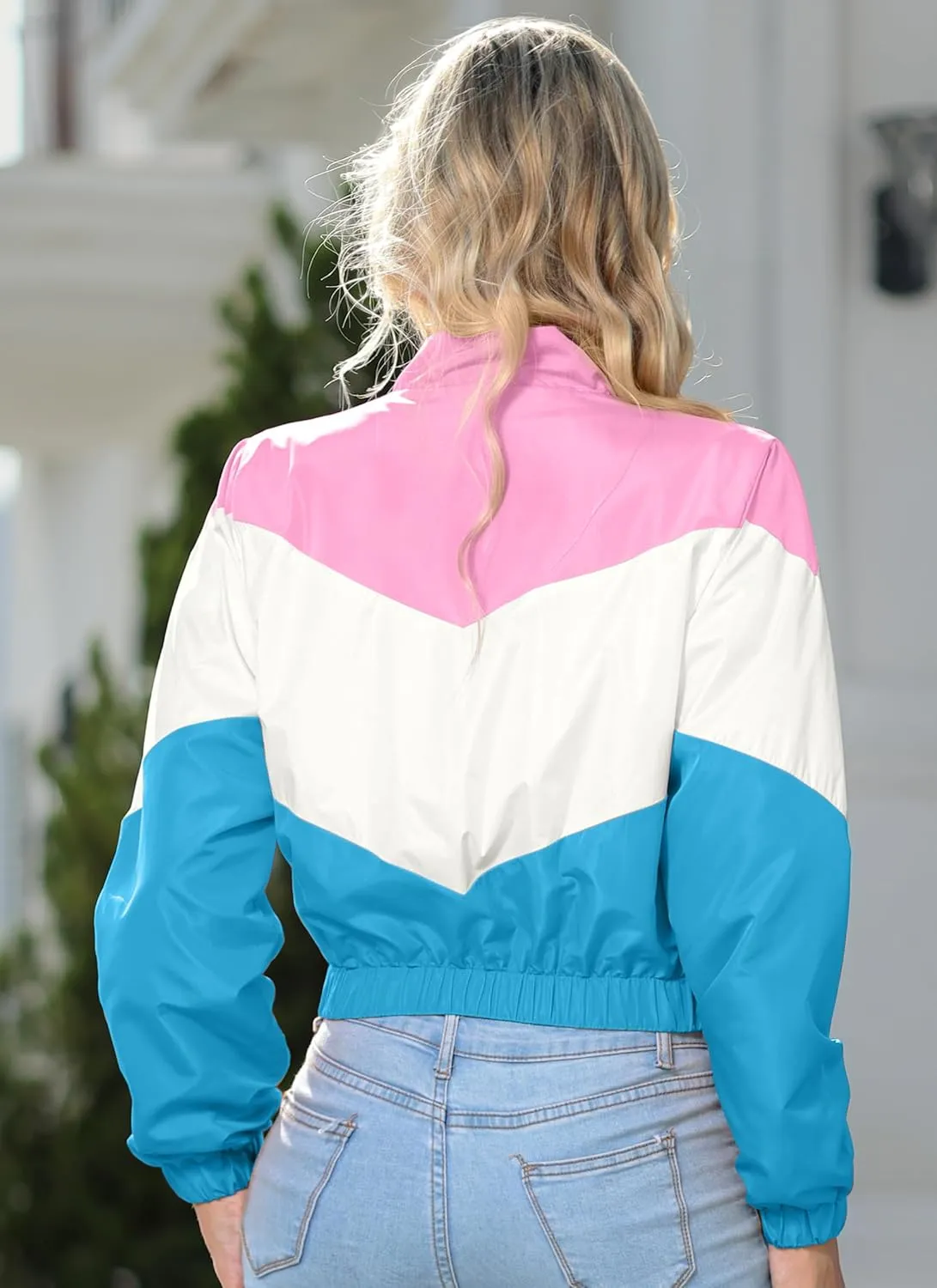 Women’s Lightweight Windbreaker Sport Jacket Zip Up Color Block Coat Casual Long Sleeve Jogging Outerwear