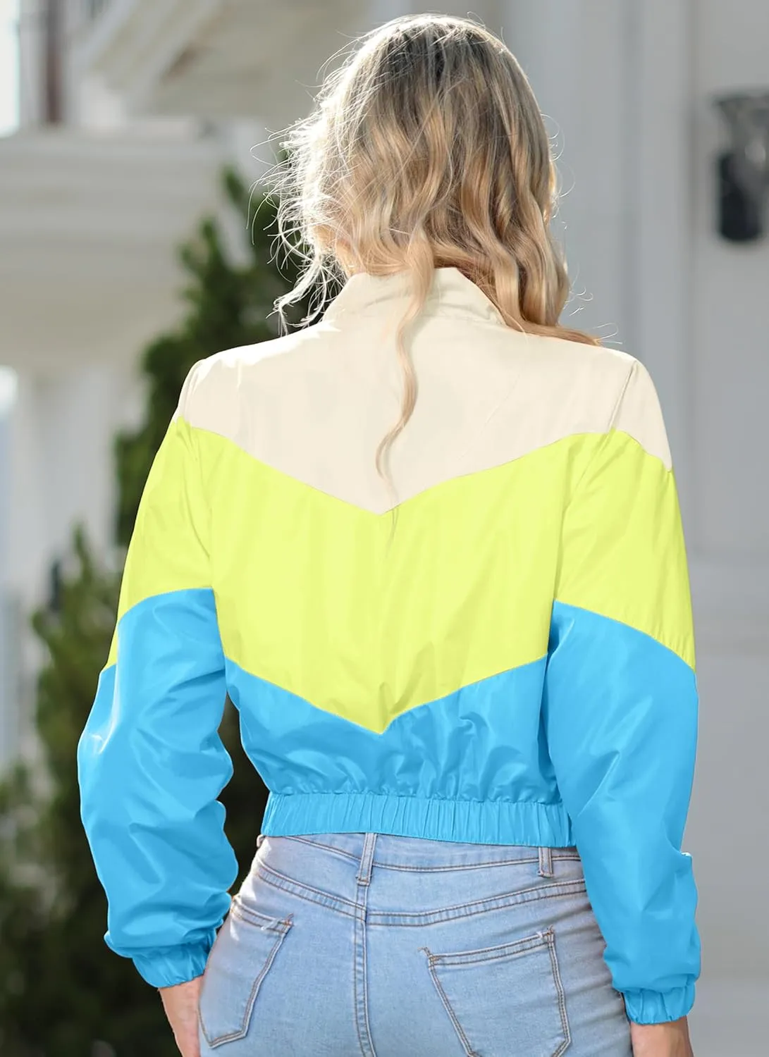 Women’s Lightweight Windbreaker Sport Jacket Zip Up Color Block Coat Casual Long Sleeve Jogging Outerwear