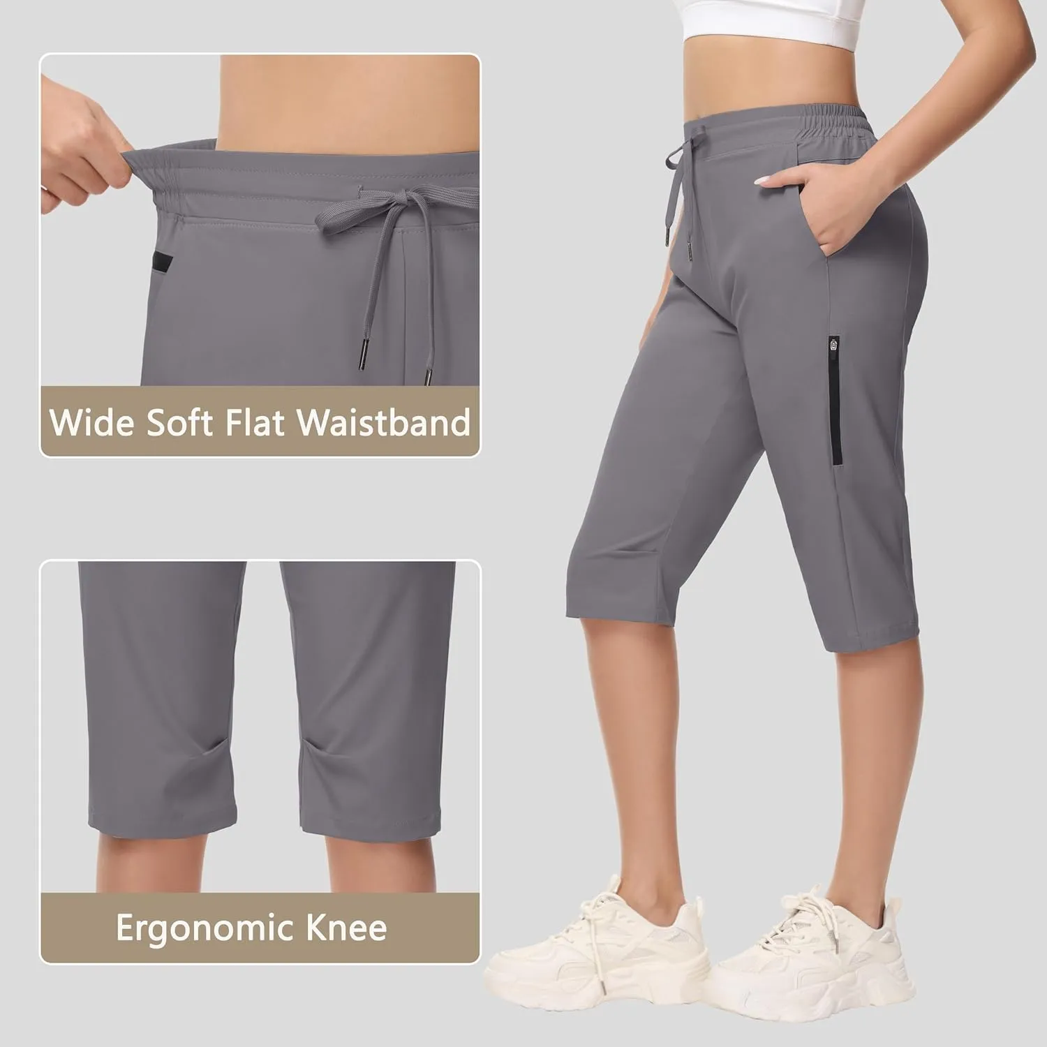 Women's Long Shorts 15" Below The Knee Capri Hiking Shorts Quick Dry Lightweight Outdoor Casual Crop Pants Cargo
