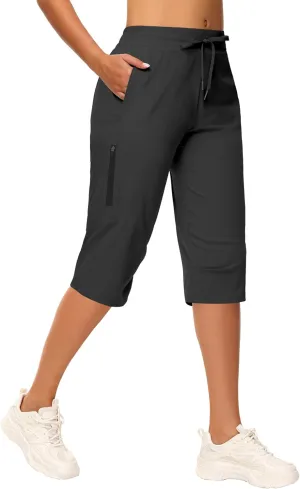 Women's Long Shorts 15" Below The Knee Capri Hiking Shorts Quick Dry Lightweight Outdoor Casual Crop Pants Cargo