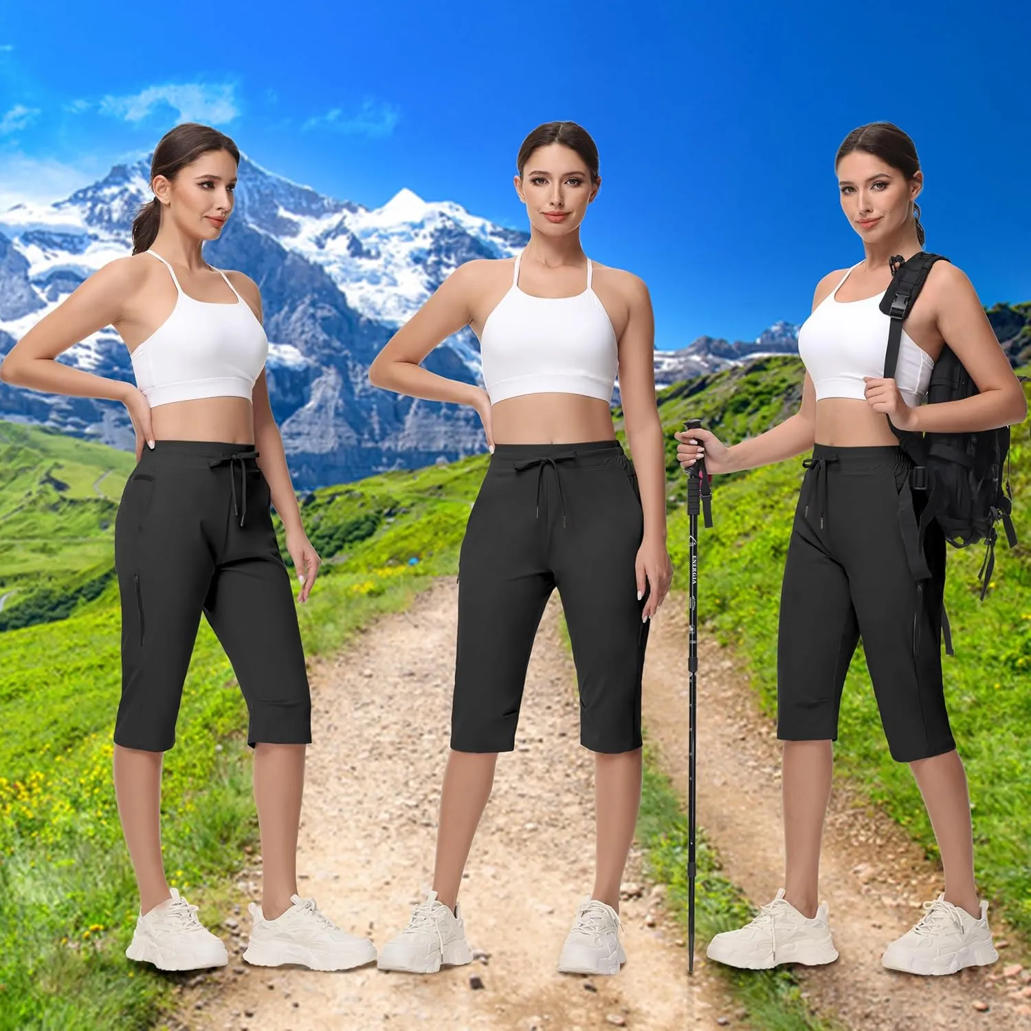 Women's Long Shorts 15" Below The Knee Capri Hiking Shorts Quick Dry Lightweight Outdoor Casual Crop Pants Cargo