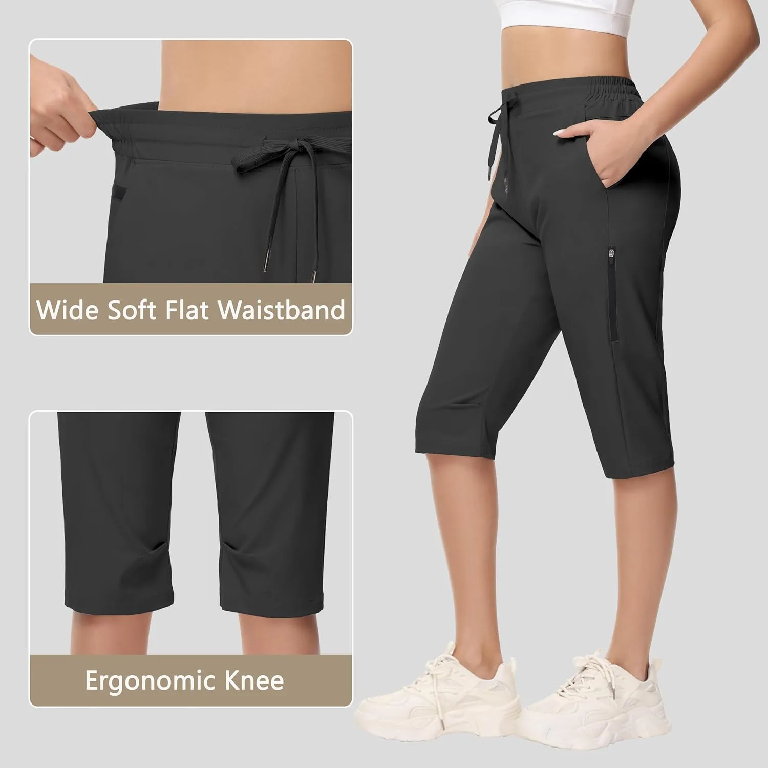 Women's Long Shorts 15" Below The Knee Capri Hiking Shorts Quick Dry Lightweight Outdoor Casual Crop Pants Cargo