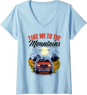 Womens Mountaineering Mountain Adventure Wilderness Mountain Hiking V-Neck T-Shirt