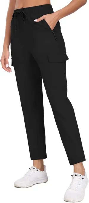 Women's Quick Dry Cargo Pants Water Resistant Hiking Pants Lightweight High Waisted Pants Zipper Pocket QYY24013