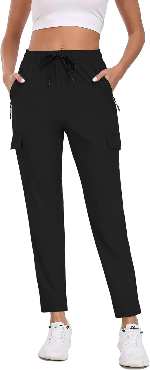 Women's Quick Dry Cargo Pants Water Resistant Hiking Pants Lightweight High Waisted Pants Zipper Pocket QYY24013