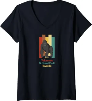 Womens Volcanoes National Park Gorilla Trekking Rwanda V-Neck T-Shirt