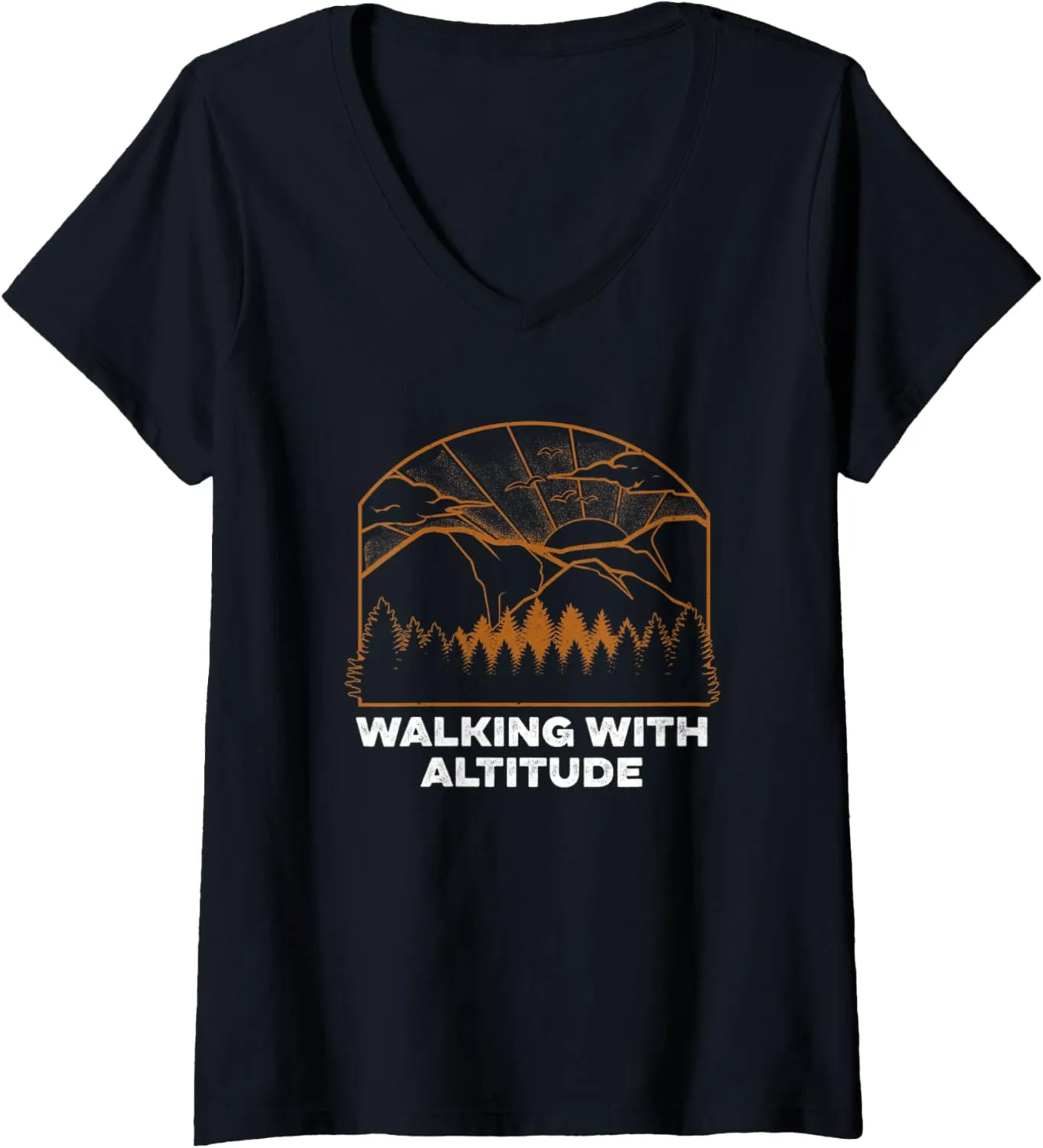 Womens Walking with Altitude Camping Mountain Camper Summit Hiking V-Neck T-Shirt