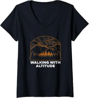 Womens Walking with Altitude Camping Mountain Camper Summit Hiking V-Neck T-Shirt
