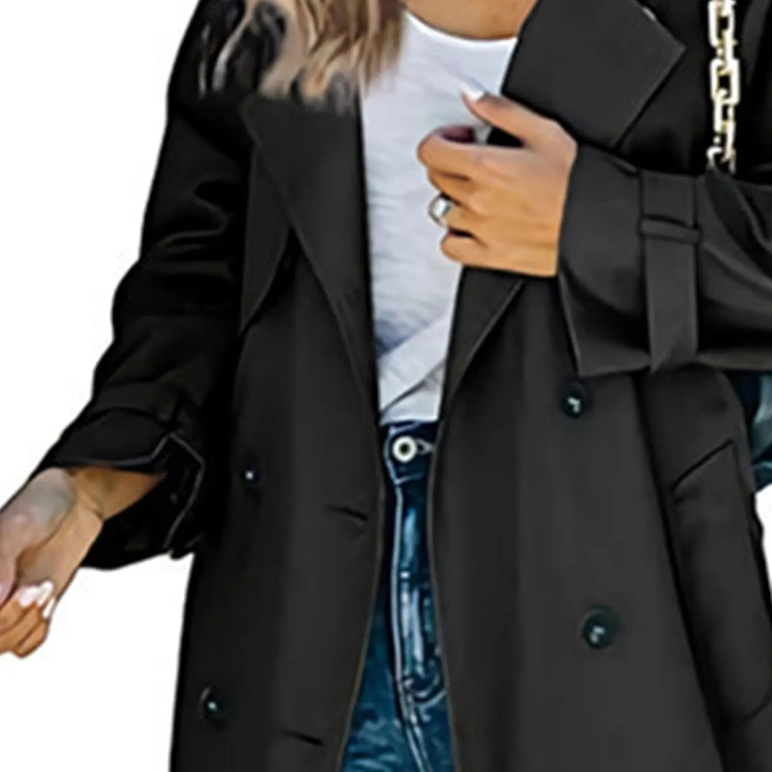 Women's Windproof Trench Coat Notched Lapel Double Breasted Long Overcoat Casual Fall Winter Windbreaker Outerwear