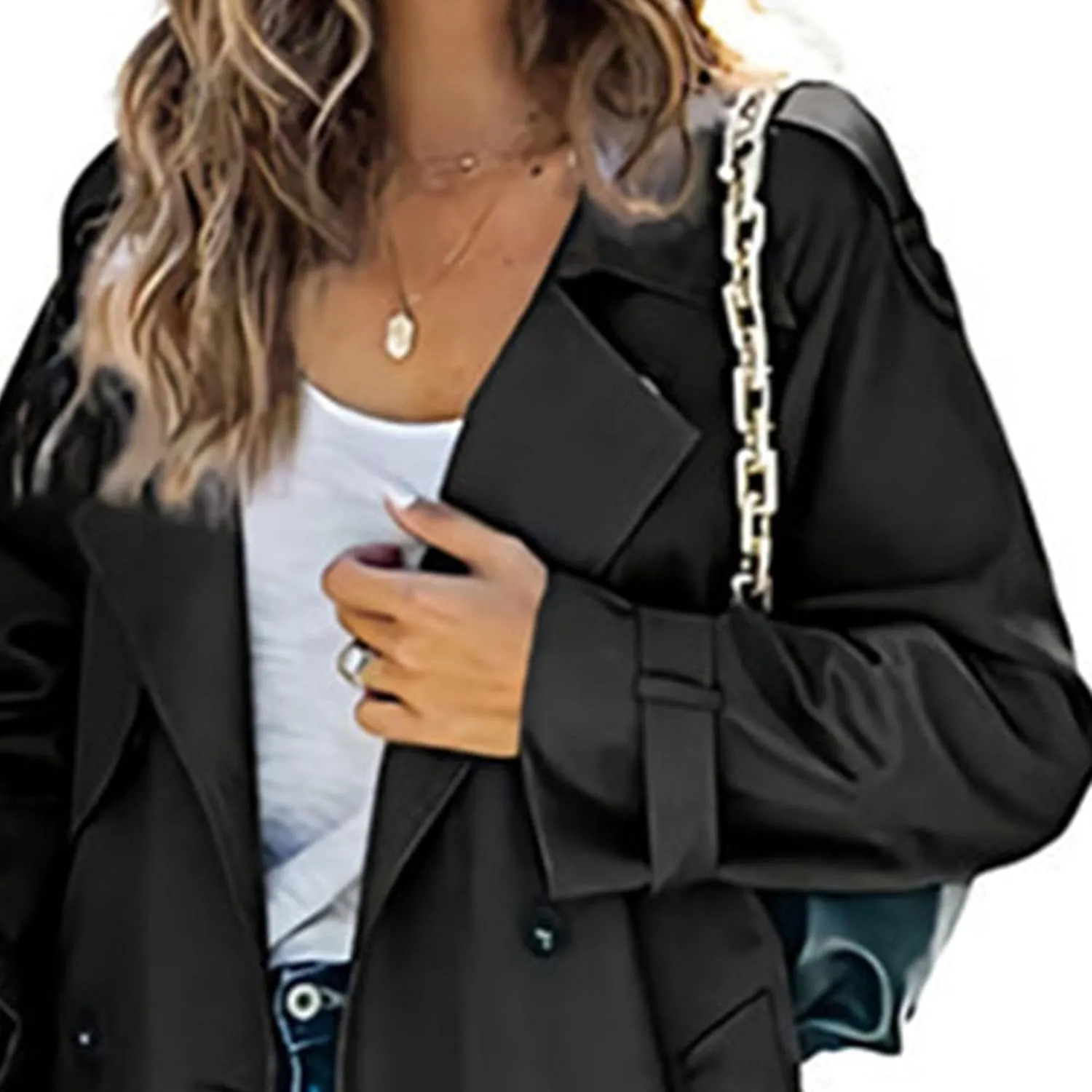 Women's Windproof Trench Coat Notched Lapel Double Breasted Long Overcoat Casual Fall Winter Windbreaker Outerwear
