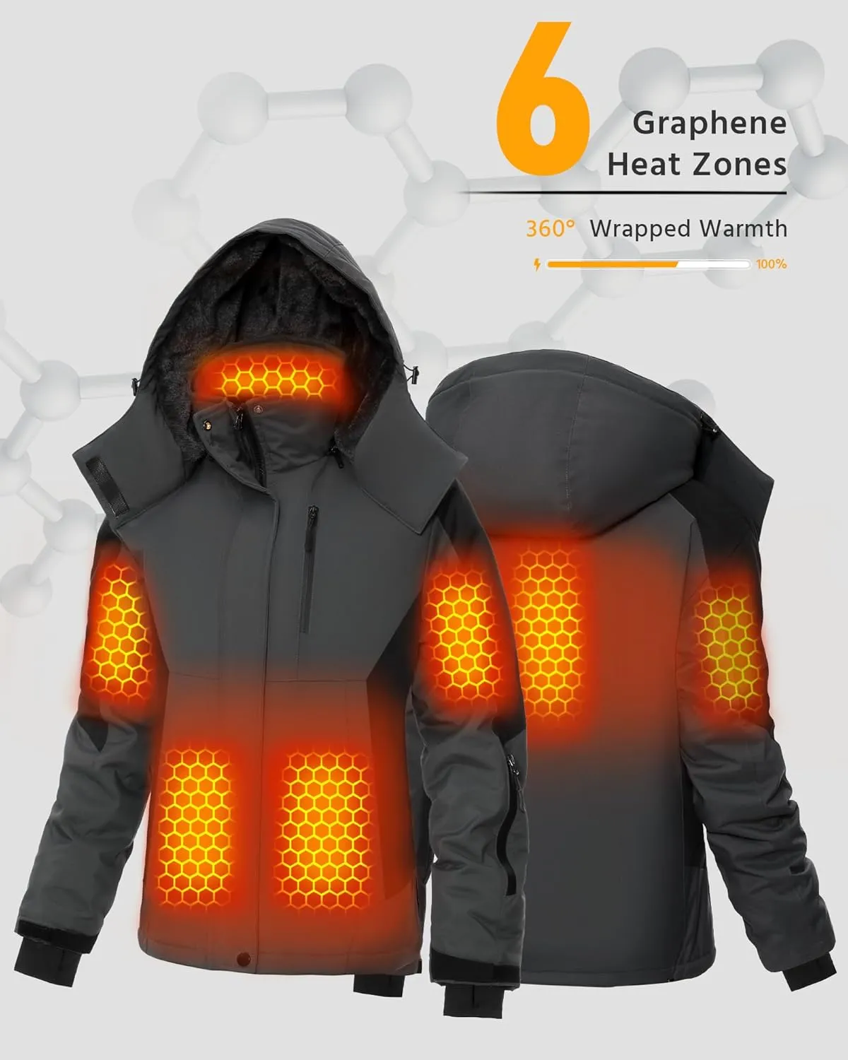 Wulcea Graphene Heated Jacket For Women 12V 18400mAh Fast Charge With Large Capacity
