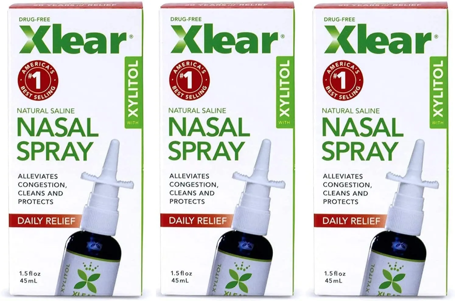 Xlear Nasal Spray, Natural Saline Nasal Spray with Xylitol, Nose Moisturizer for Kids and Adults, 1.5 fl oz (Pack of 3)