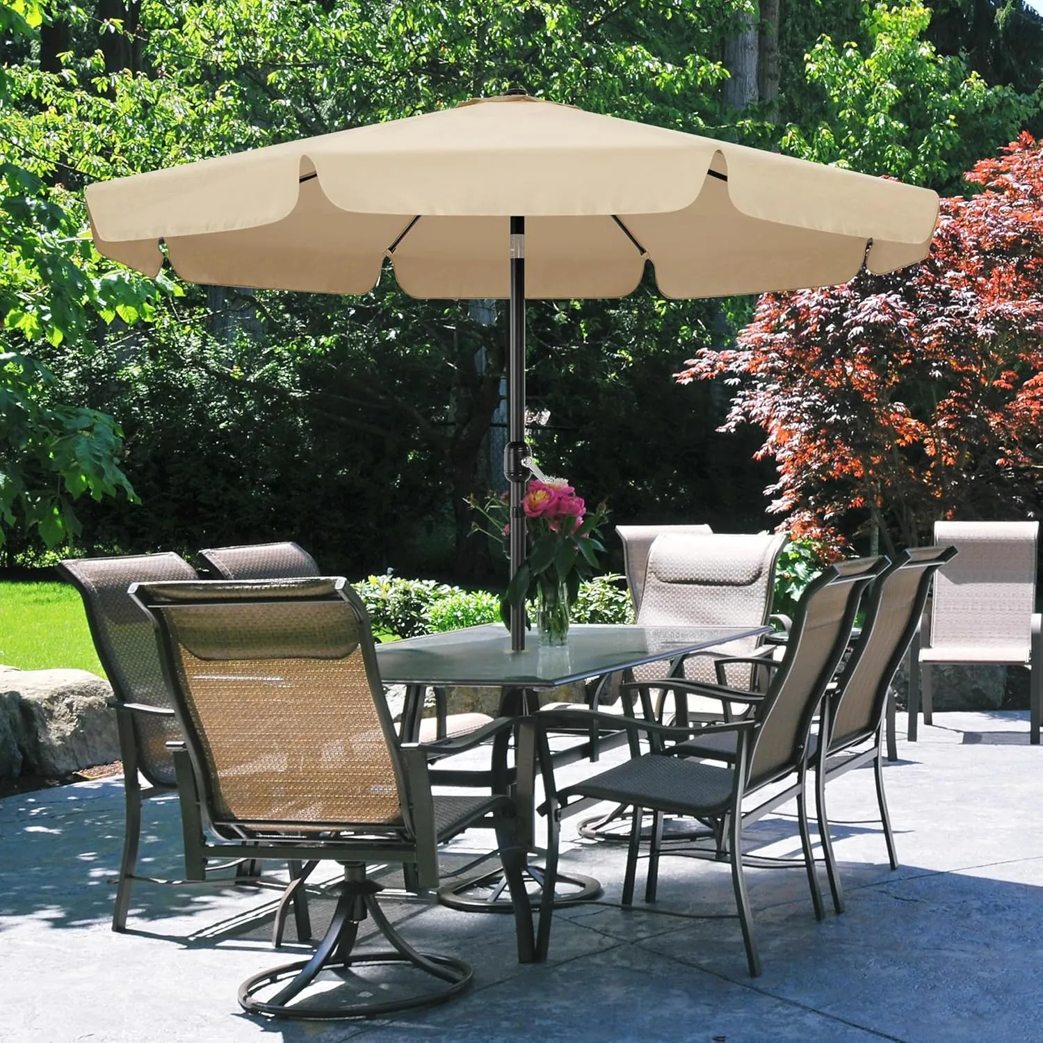 Yaheetech 9ft Patio Umbrella 8 Ribs Outdoor Market Table Umbrella with Push Button Tilt & Crank & Surrounding Rim for Garden/Deck/Balcony/Beach/Pool, Tan