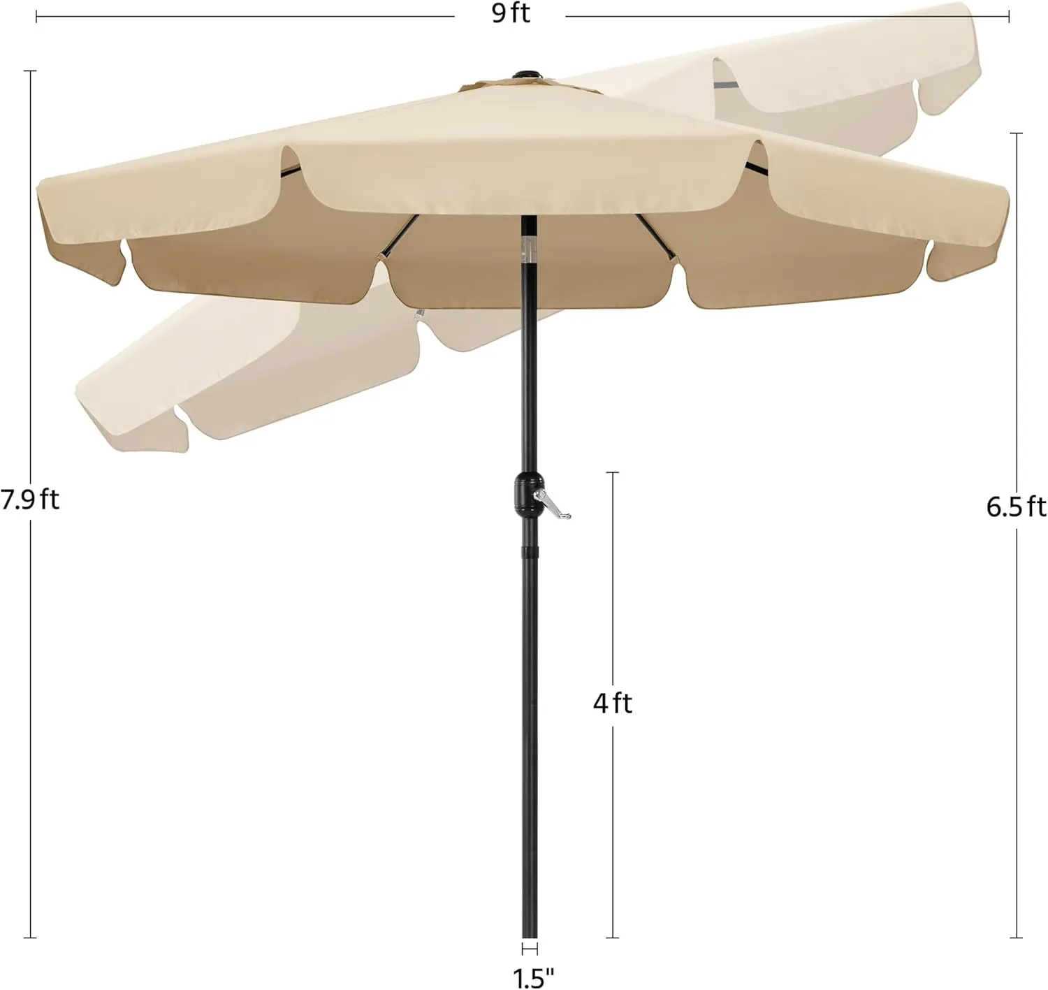 Yaheetech 9ft Patio Umbrella 8 Ribs Outdoor Market Table Umbrella with Push Button Tilt & Crank & Surrounding Rim for Garden/Deck/Balcony/Beach/Pool, Tan