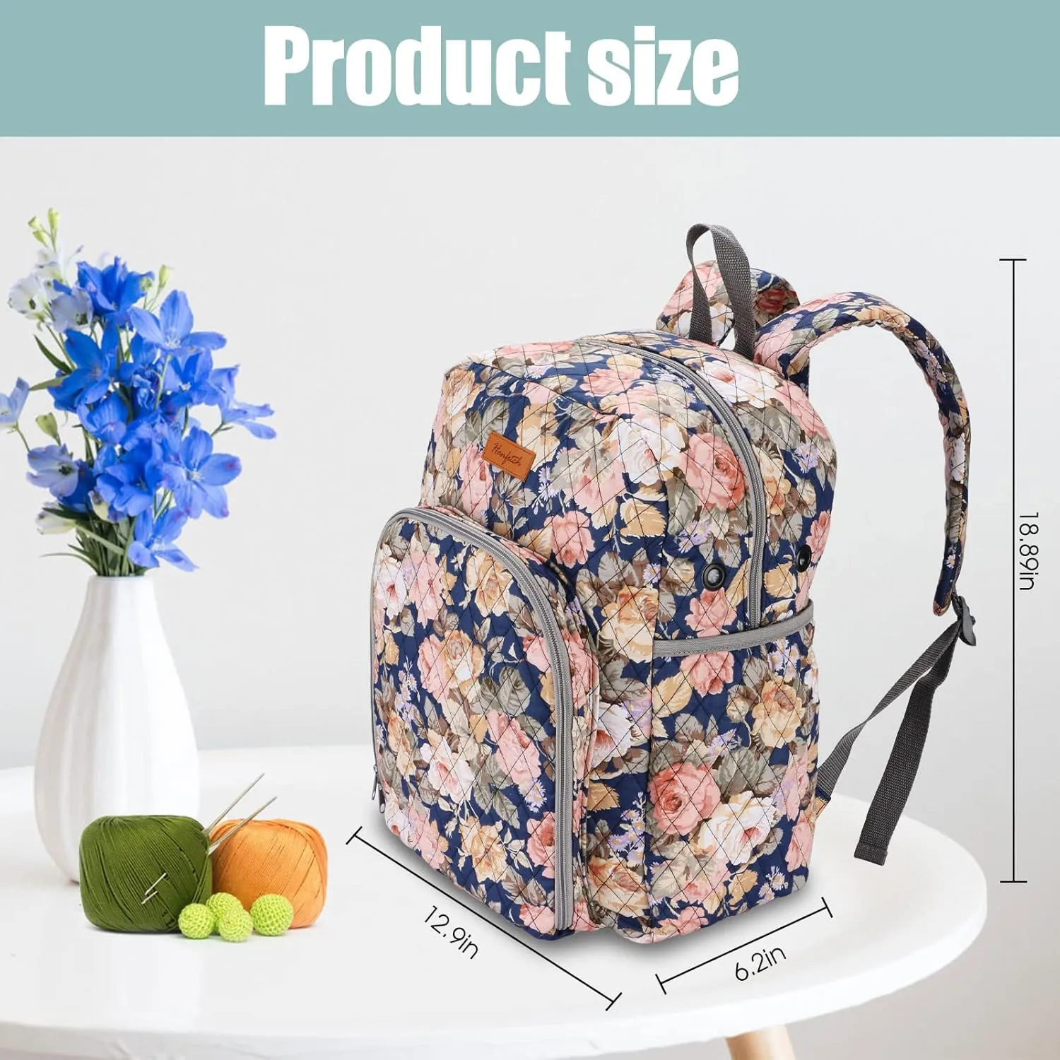 Yarn Storage Organizer Knitting Bag Backpack Large size with Grommets Portable Crochet Bag Yarn Keeper for Yarn Skeins， Crochet Hooks, Knitting Needles and Other Accessories (Peony)