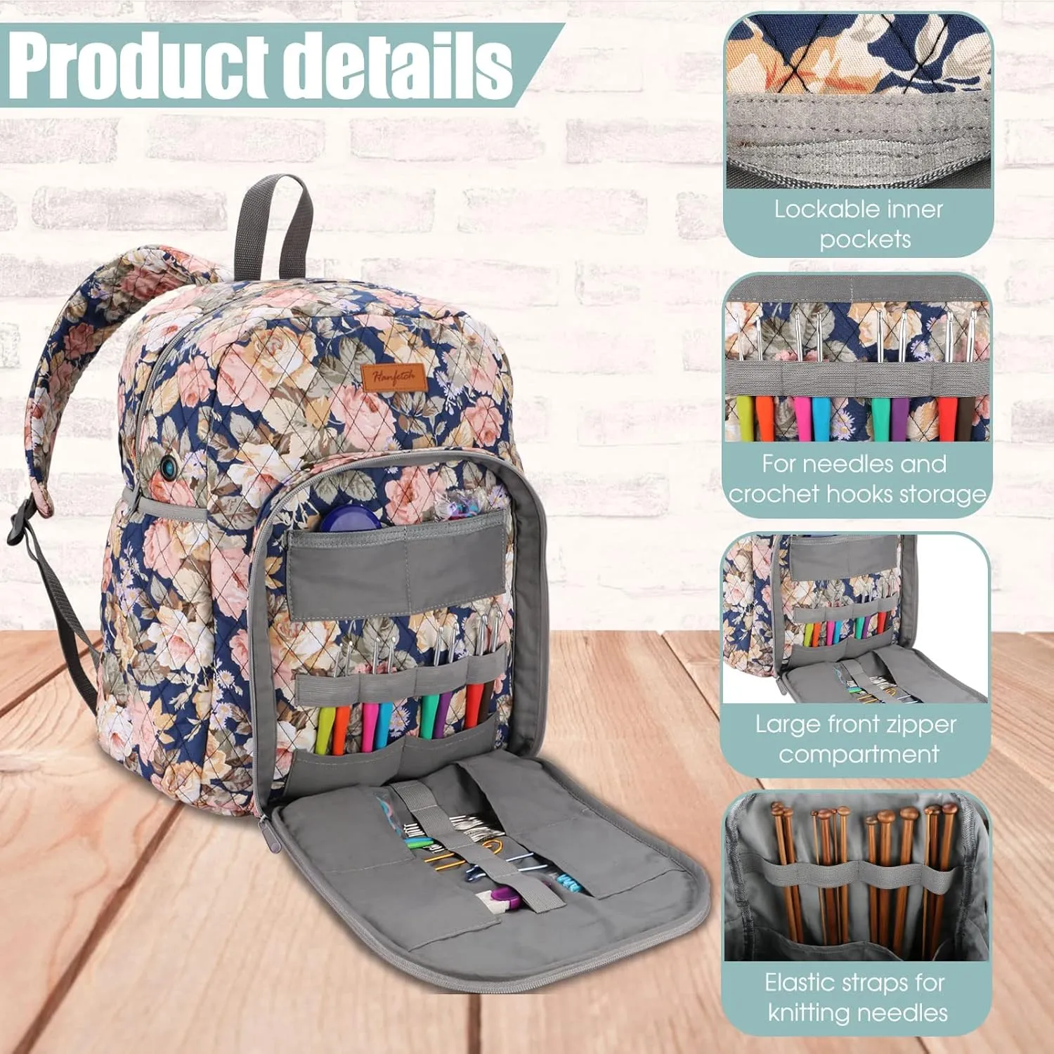 Yarn Storage Organizer Knitting Bag Backpack Large size with Grommets Portable Crochet Bag Yarn Keeper for Yarn Skeins， Crochet Hooks, Knitting Needles and Other Accessories (Peony)