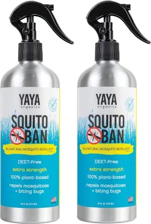 Yaya Organics Mosquito Repellent | All Natural Bug Spray Made with Essential Oils, Family Friendly, Deet-Free | 16 Ounce Spray, 2-Pack