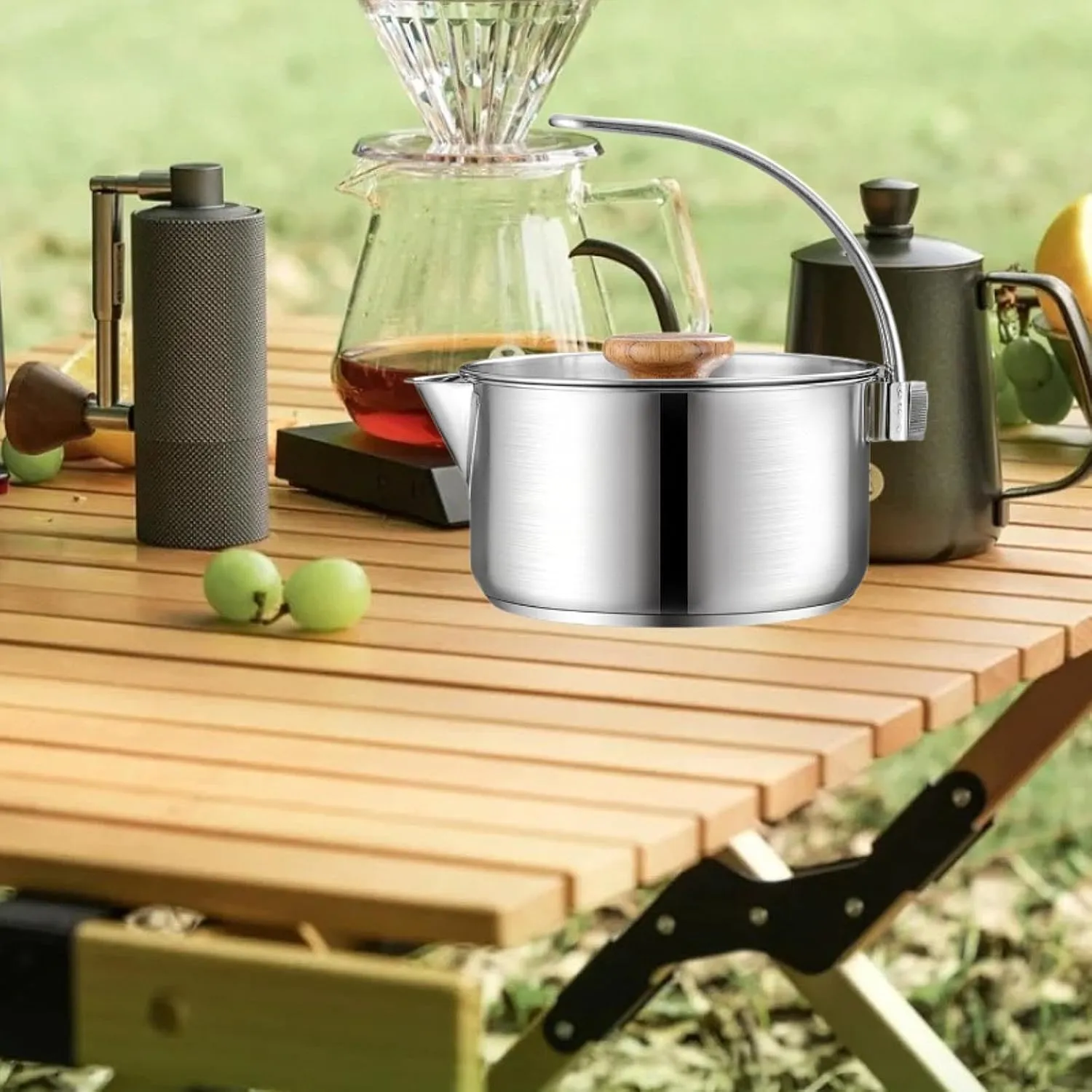 YIJU Camping Kettle Outdoor Water Pot Stainless Steel Tea Pot Campfire Water Kettle for Picnics BBQ Travelers Camping Enthusiasts, 1000 ml