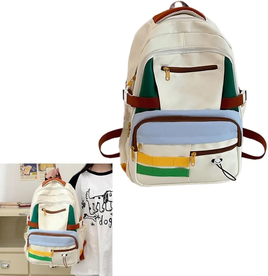 Youthful Korean Fashion Backpack with Multi Pockets Contrast Color School Bag