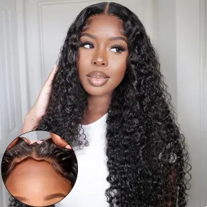 Yuzhou Grace 5x5 HD Lace Glueless Closure Wigs Human Hair Pre Plucked Pre Cut with Elastic Band Deep Wave Curly Wig 250 Density Ready To Wear Wet and Wavy Wig with Baby Hair Natural Hairline