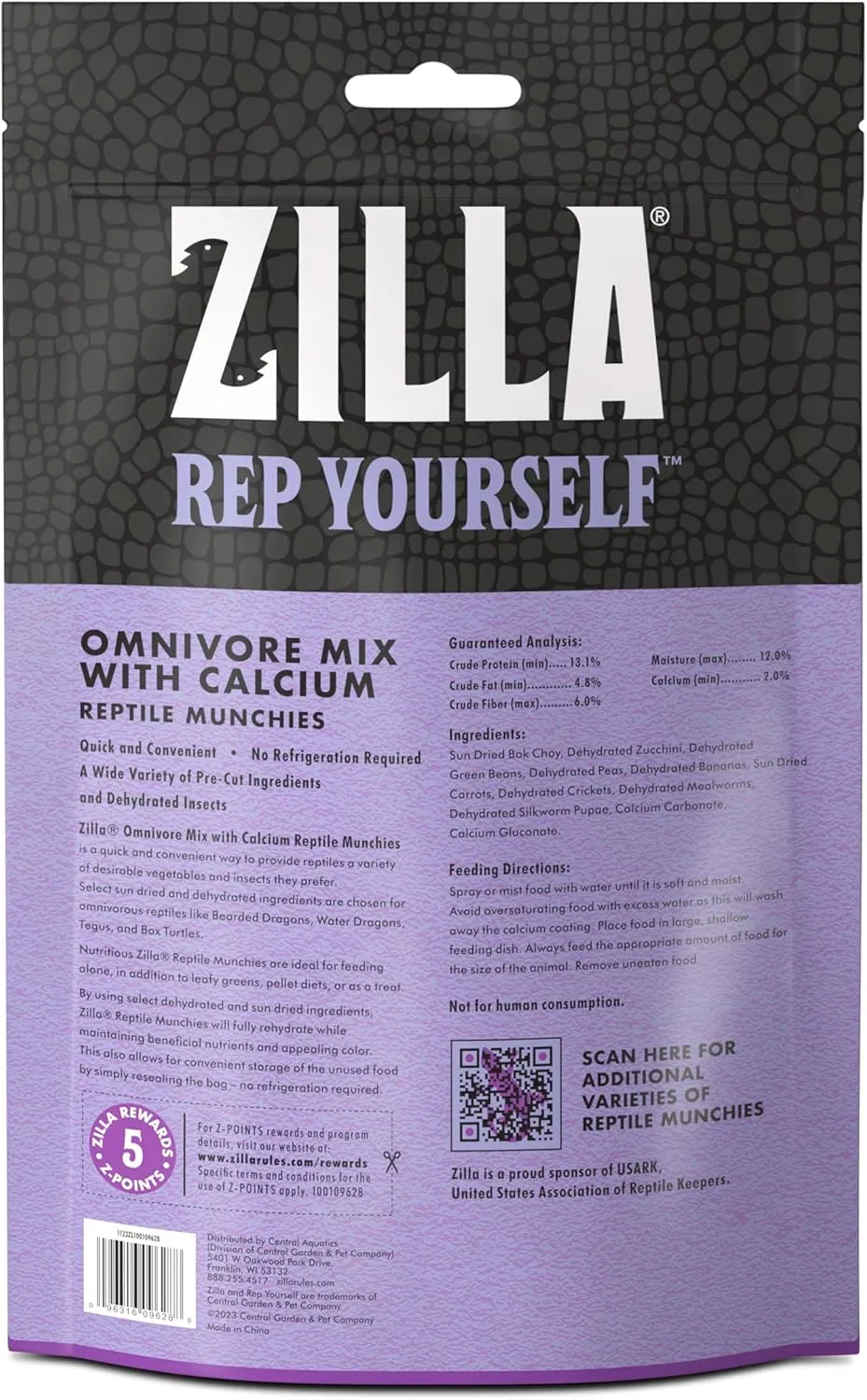 Zilla Reptile Munchies, Omnivore Mix with Calcium 4 oz.