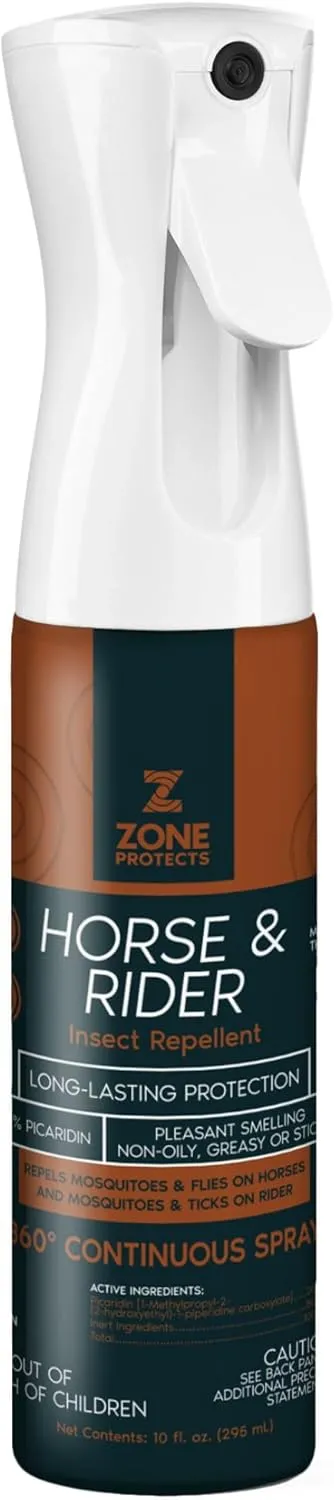 Zone Protects Horse & Rider Picaridin Insect Repellent – 10 oz Continuous Spray (Non-Aerosol), DEET-Free, 12-Hour Protection, Light Fresh Scent, Repels Flies, Horse Flies, Gnats, Mosquitoes