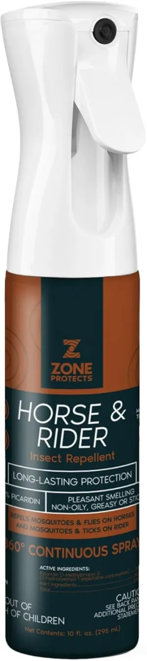 Zone Protects Horse & Rider Picaridin Insect Repellent – 10 oz Continuous Spray (Non-Aerosol), DEET-Free, 12-Hour Protection, Light Fresh Scent, Repels Flies, Horse Flies, Gnats, Mosquitoes