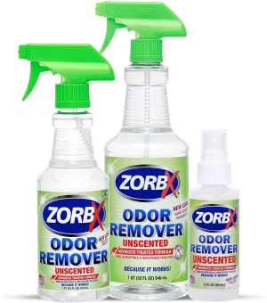ZORBX Unscented Multipurpose Odor Eliminator Value Pack 2 Oz   16 Oz   32 Oz - Used in Hospitals & Healthcare Facilities - Advanced Trusted Formula - Perfect Bundle to Get Rid of Unpleasant Odors