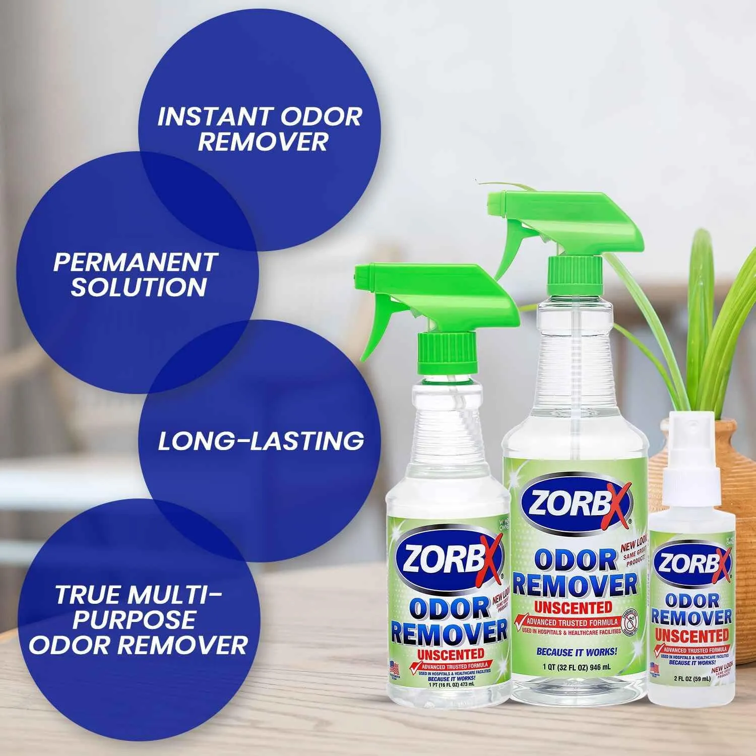ZORBX Unscented Multipurpose Odor Eliminator Value Pack 2 Oz   16 Oz   32 Oz - Used in Hospitals & Healthcare Facilities - Advanced Trusted Formula - Perfect Bundle to Get Rid of Unpleasant Odors