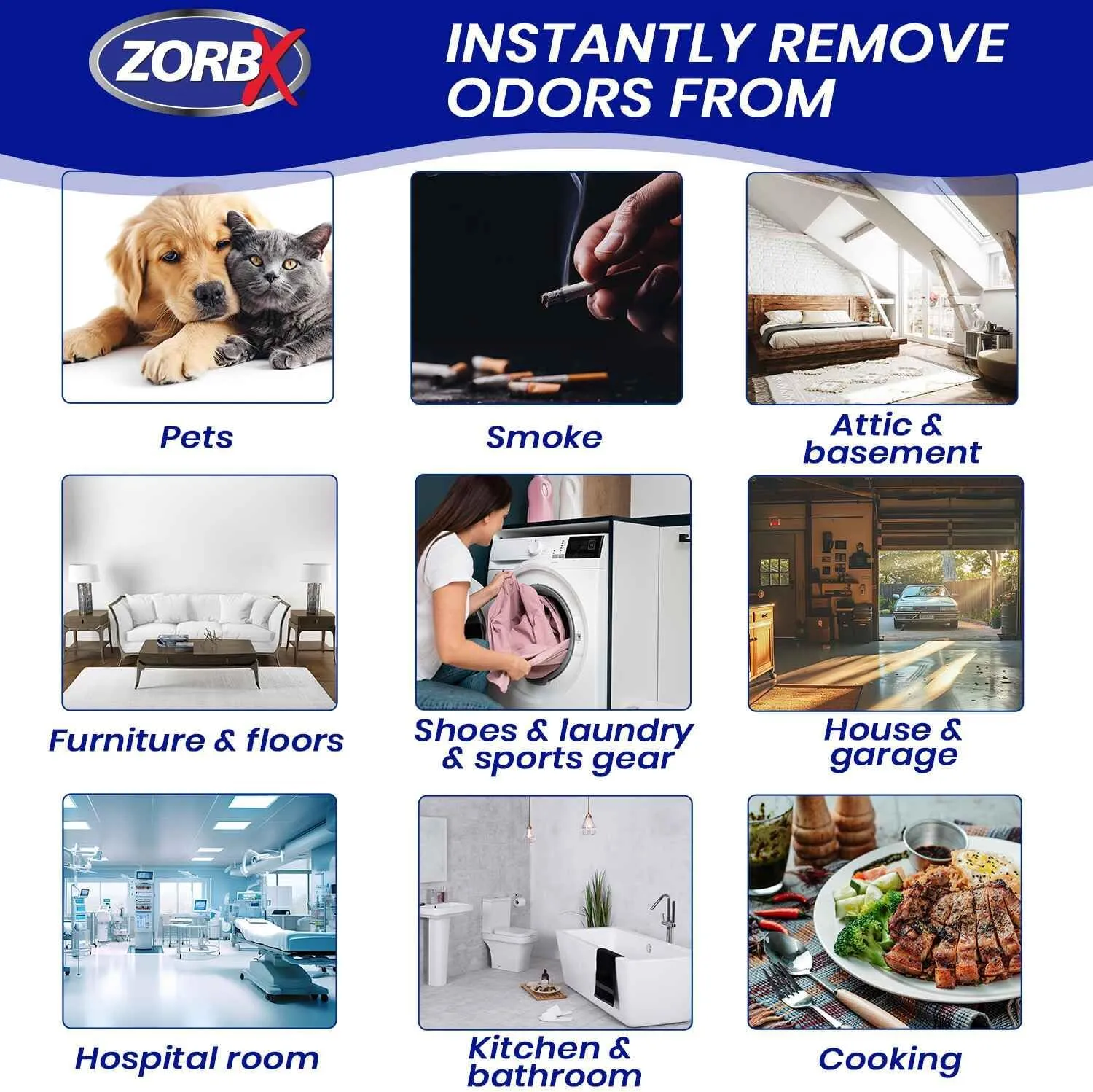 ZORBX Unscented Multipurpose Odor Eliminator Value Pack 2 Oz   16 Oz   32 Oz - Used in Hospitals & Healthcare Facilities - Advanced Trusted Formula - Perfect Bundle to Get Rid of Unpleasant Odors