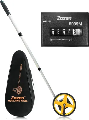 Zozen Measuring Wheel in Meters, Meters Measure Wheel – Metric Units [Up to 9,999m], Rolling Measurement with Carrying Bag, Telescopic/One Key to Reset/Starting Point Arrow.