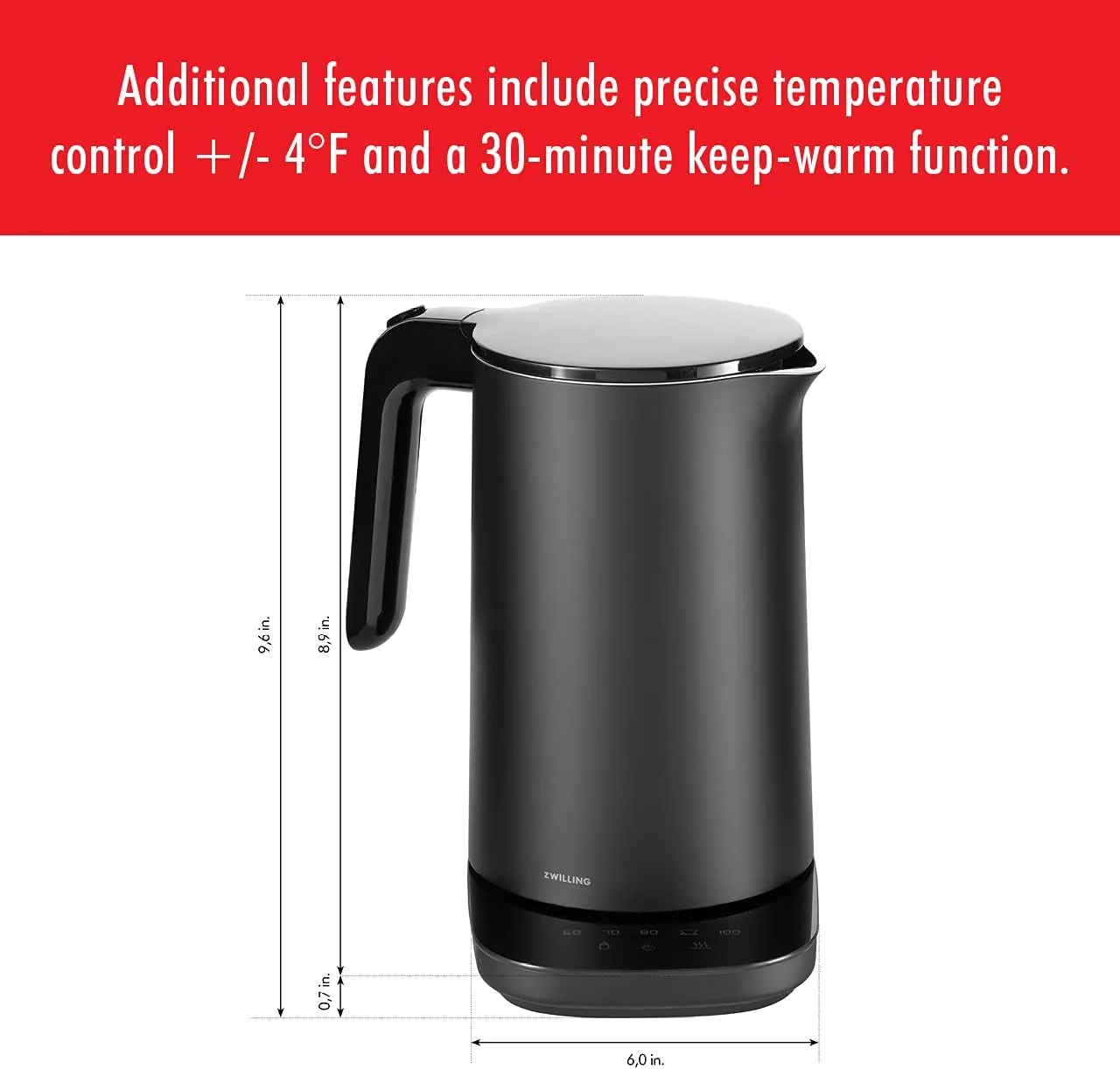 ZWILLING Enfinigy Cool Touch 1.5-Liter Electric Kettle Pro, Cordless Tea Kettle & Hot Water