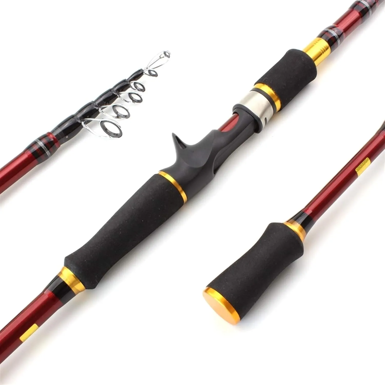ZYHYD 1.8M -2.7M red Bait Fishing Rod Carbon Rod 7-28g Bait Rotating cast Rod, Compact and Portable Telescopic Fishing Rod, Telescopic Lure Rod ZYHYD (Color : Casting Rod, Length : 2.1 m)