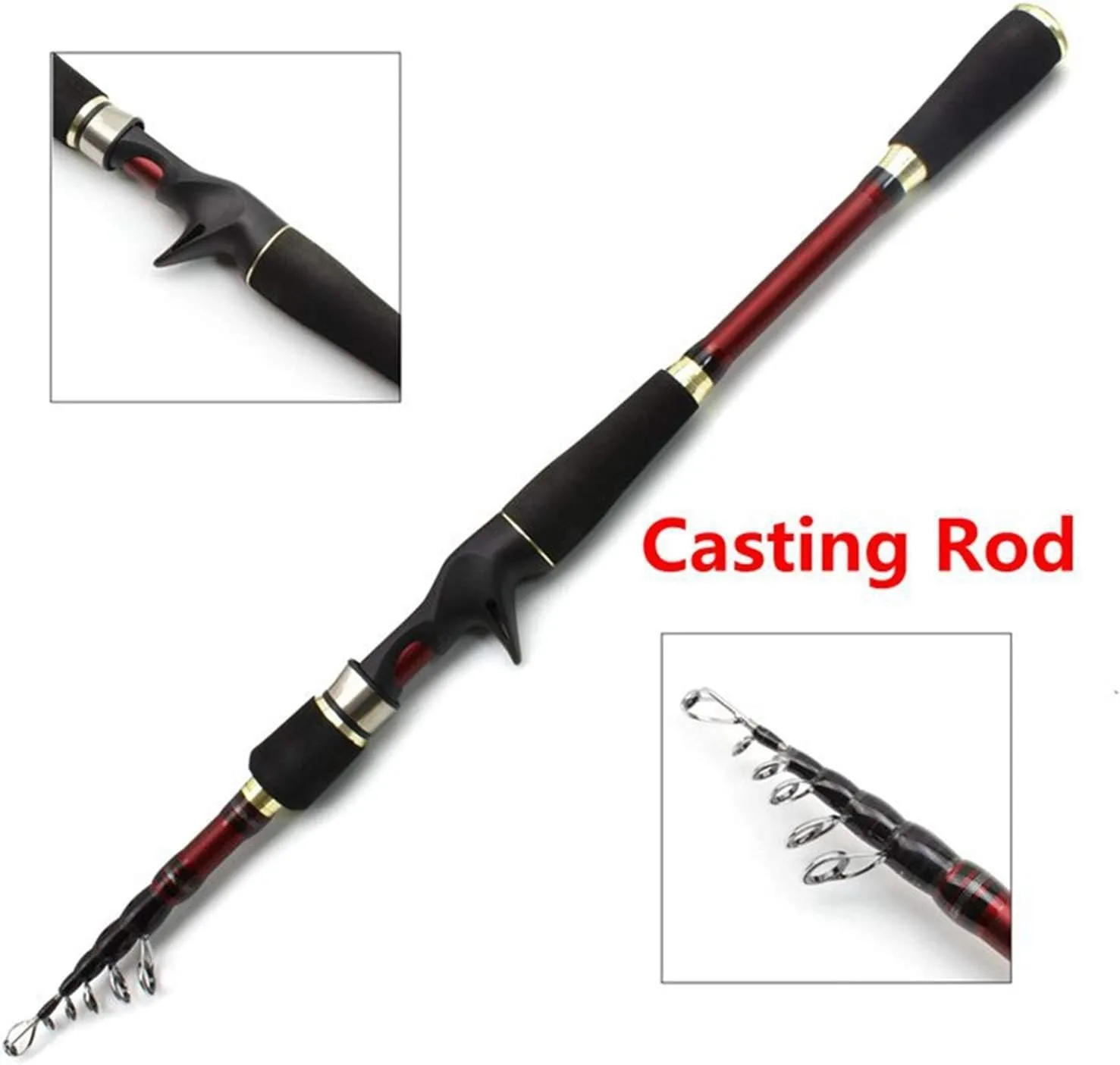 ZYHYD 1.8M -2.7M red Bait Fishing Rod Carbon Rod 7-28g Bait Rotating cast Rod, Compact and Portable Telescopic Fishing Rod, Telescopic Lure Rod ZYHYD (Color : Casting Rod, Length : 2.1 m)