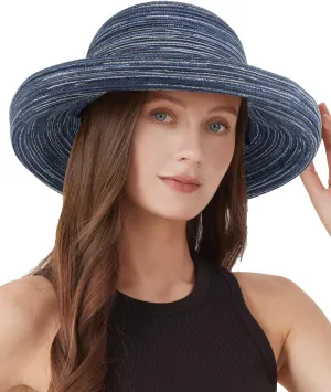 Zylioo XXL Kettle Brim Sun Hats for Women,Oversize Roll Up Straw Summer Hat with Wind Lanyard,UPF50  Beach Travel Hat