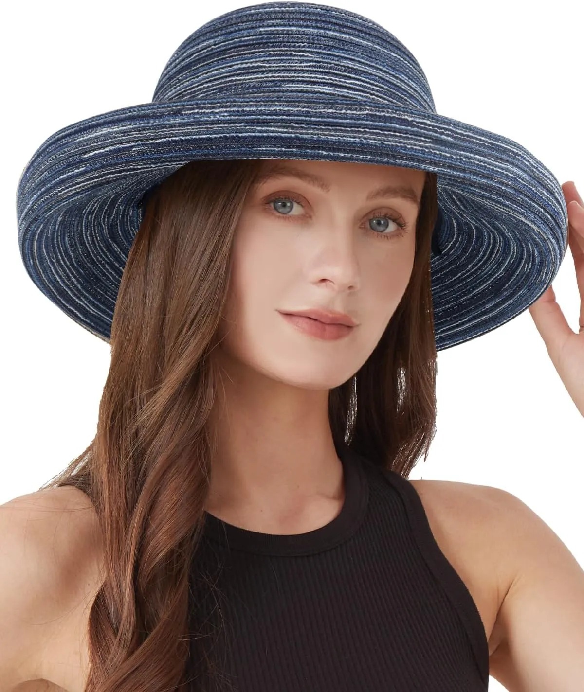 Zylioo XXL Kettle Brim Sun Hats for Women,Oversize Roll Up Straw Summer Hat with Wind Lanyard,UPF50  Beach Travel Hat